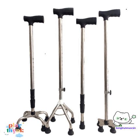 Gậy Chống Đi Bộ 4 Chân Điều Chỉnh INOX - Gậy Tập Đi An Toàn cho Người Già và Người Khuyết Tật