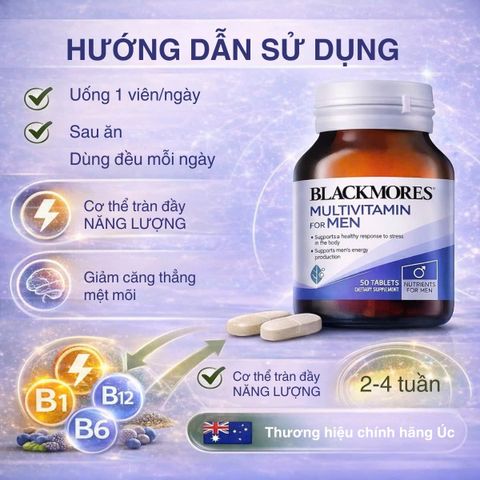Viên uống Blackmores Multivitamin For Men hỗ trợ sức khỏe nam giới - Lọ 50 viên