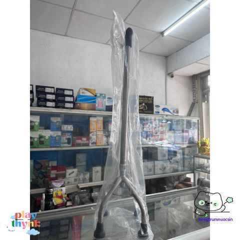 Gậy chống 4 chân điều chỉnh chiều cao - Hỗ trợ an toàn cho người cao tuổi và người bệnh - Chất liệu inox bền vững