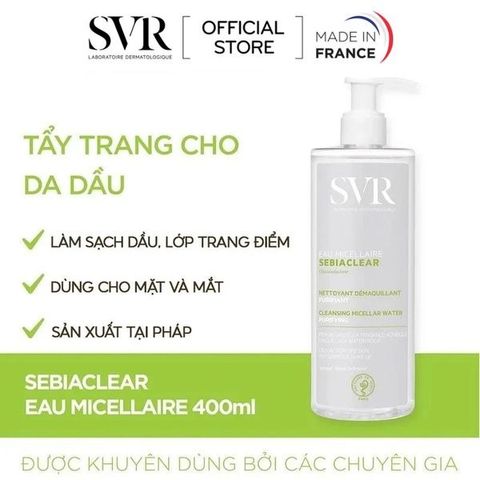 Nước Tẩy Trang SVR Sebiaclear Eau Micellaire 400ml - Dành Cho Da Nhạy Cảm, Làm Sạch Dịu Nhẹ, Không Gây Kích Ứng, Chất Lượng Cao