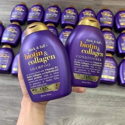 Bộ Dầu Gội Xả Biotin & Collagen OGX 385ml - Phục Hồi Tóc Mỏng, Tăng Độ Phồng và Dưỡng Mượt Tóc Chính Hãng Mỹ