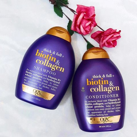 Bộ Dầu Gội Xả Biotin & Collagen OGX 385ml - Tăng Độ Phồng, Phục Hồi Tóc Mỏng, Dưỡng Tóc Mềm Mượt Từ Mỹ Chất Lượng Cao