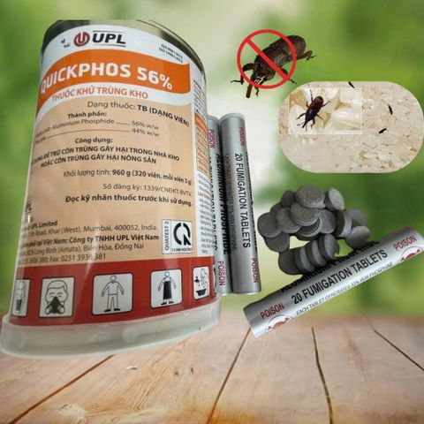 Thuốc Xông Diệt Mọt Nông Sản QUICKPHOS 56% - 1Kg (16 Tuýt, 1 Tuýt 20 Viên) Chuyên Dùng Cho  Diệt Mọt Gạo, Lúa, Thóc Nhập Khẩu Ấn Độ