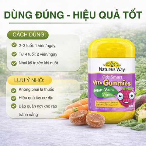 Kẹo Dẻo Vitamin Tổng Hợp Nature's Way Vita Gummies Vegies – Hương Rau Củ Dễ Dùng Cho Trẻ Em, 60 Viên Bổ Sung Hàng Ngày