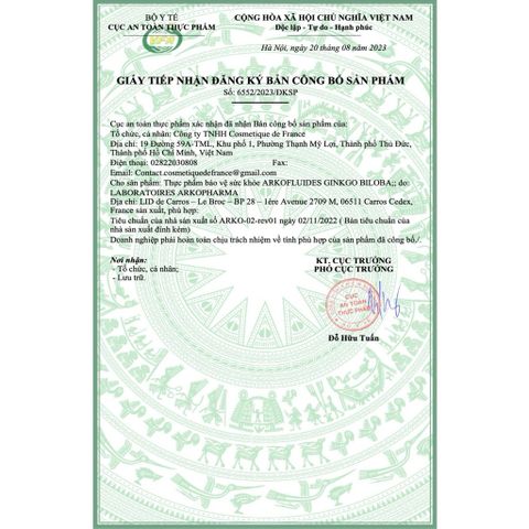Ginkgo Biloba BIO Arkopharma - Thực Phẩm Bổ Não Dạng Ống Uống 20 Ống - Tăng Cường Trí Nhớ, Duy Trì Tinh Thần Minh Mẫn