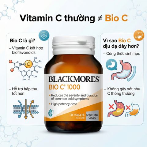 Viên Uống Blackmores Bio C 1000mg Bổ Sung Vitamin C Hỗ Trợ Đề Kháng , Dễ Tiêu, Hỗ Trợ Sức Khỏe 31 Viên Úc