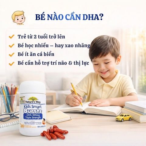 Viên Nhai Bổ Sung DHA Cho Trẻ Em Nature’s Way Kids Smart Bursts 300mg Triple Strength - Hương Vị Trái Cây, Dinh Dưỡng Hằng Ngày