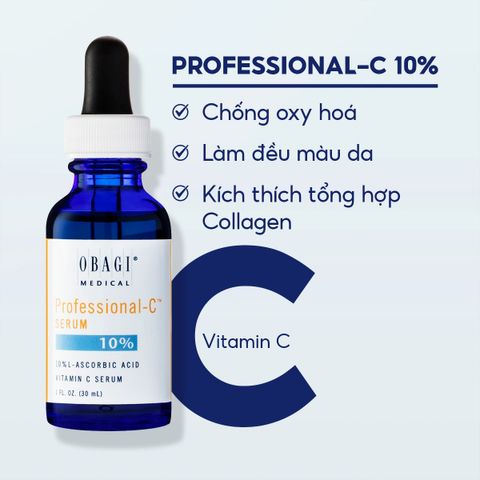 Serum Obagi Professional Vitamin C 10% - Dưỡng Sáng Da, Ngăn Ngừa Lão Hóa, Phù Hợp Cho Da Nhạy Cảm - 30ml Chính Hãng