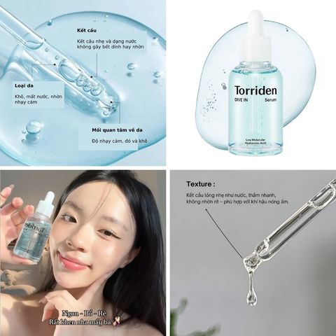Serum Torriden Dive-In 50ml - Serum Cấp Nước Phục Hồi Da, Dưỡng Ẩm Sâu, Cho Da Căng Bóng, Mềm Mịn, Phù Hợp Với Mọi Loại Da Chính Hãng