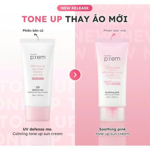 Kem Chống Nắng Nâng Tone Make P:rem Soothing Pink Tone Up SPF 50+ - Bảo Vệ Da Toàn Diện, Kiềm Dầu Cho Da Nhạy Cảm, Chính Hãng Hàn Quốc