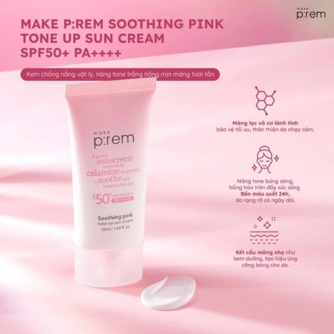 Kem Chống Nắng Nâng Tone Make P:rem Soothing Pink Tone Up SPF 50+ - Bảo Vệ Da Toàn Diện, Kiềm Dầu Cho Da Nhạy Cảm, Chính Hãng Hàn Quốc