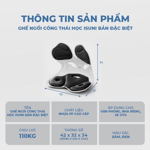 Ghế ISUNI Đặc Biệt Tựa Lưng Công Thái Học - Giảm Đau Mỏi Lưng, Hỗ Trợ Tư Thế, Thiết Kế Đột Phá, Chống Gù Lưng