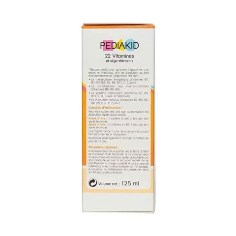 Siro Pediakid 22 Vitamines tự nhiên cho trẻ - Hỗ trợ ăn ngon, tăng cường sức đề kháng và hấp thu vitamin, hương vị cam dễ uống.