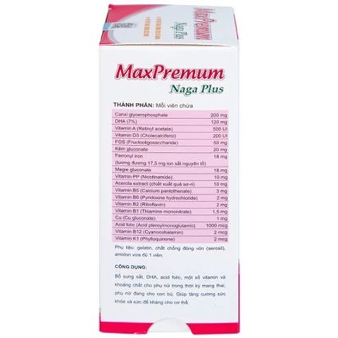 Viên uống bổ sung sắt, DHA, acid folic MaxPremum Naga Plus Vesta cho phụ nữ mang thai & cho con bú - 30 viên hỗ trợ sức khỏe mẹ & bé