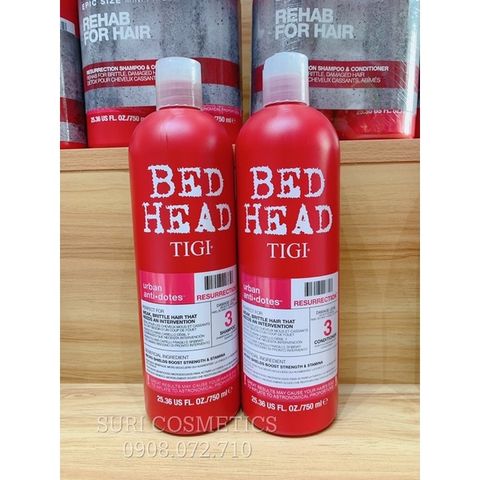 Bộ Dầu Gội Xả Bed Head Tigi Đỏ 750ml - Phục Hồi Tóc Hư Tổn Cấp Độ 3, Dưỡng Ẩm và Bảo Vệ Tóc Khỏe Mạnh