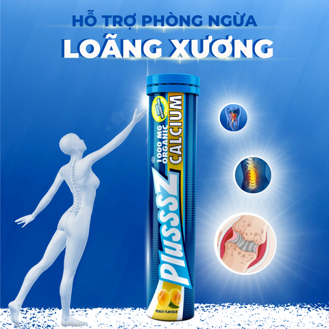 Viên Sủi Canxi Hữu Cơ PLUSSSZ 20 Viên - Hương Đào & Chanh Leo - Hỗ Trợ Giảm Loãng Xương, Dinh Dưỡng Bổ Sung Sức Khỏe Xương