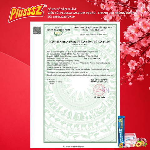 Viên Sủi Canxi Hữu Cơ PLUSSSZ 20 Viên - Hương Đào & Chanh Leo - Hỗ Trợ Giảm Loãng Xương, Dinh Dưỡng Bổ Sung Sức Khỏe Xương