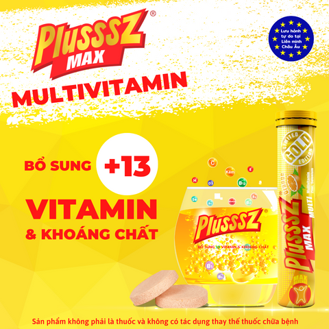 [COMBO 5 TUÝP x 20 VIÊN] Viên Sủi Vitamin Tổng Hợp  PLUSSSZ MAX MULTIVITAMIN VỊ CAM Không Đường
