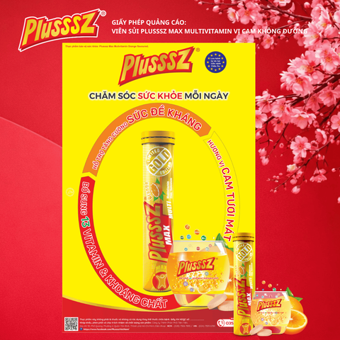 [COMBO 5 TUÝP x 20 VIÊN] Viên Sủi Vitamin Tổng Hợp  PLUSSSZ MAX MULTIVITAMIN VỊ CAM Không Đường
