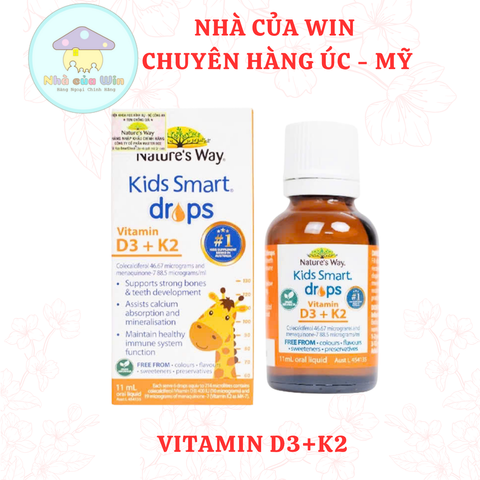 Vitamin D3 + K2 Nature's Way Kids Smart Drops - Hỗ Trợ Hấp Thụ Canxi Và Tăng Cường Sức Đề Kháng Cho Trẻ (11ml)