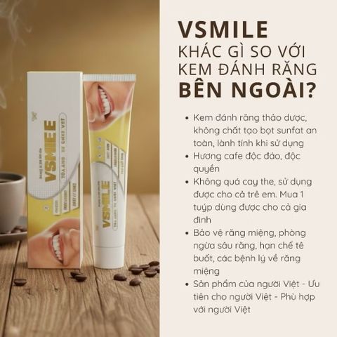 Kem Đánh Răng V-Smile Vị Cà Phê VINALINK 150g - Chăm Sóc Răng Miệng Tự Nhiên Cho Trẻ Từ 2 Tuổi Trở Lên