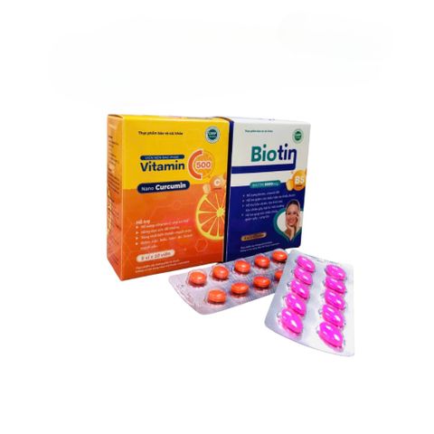 Combo Biotin 5000mcg+Vitamin C500 Nano Curcumin Hỗ Trợ Bổ Sung Vitamin, Tóc Chắc Khỏe, Tăng Đề Kháng – Mỗi HộpVitamin