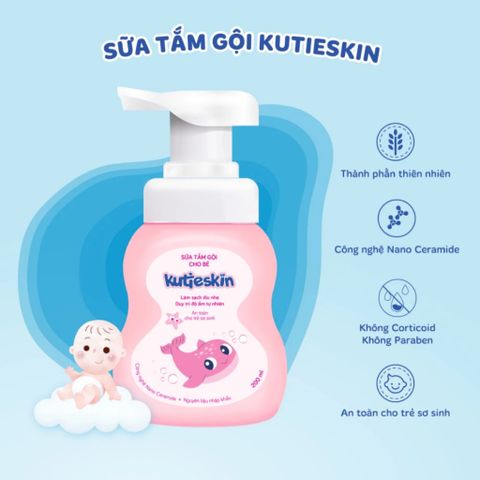 Sữa tắm gội cho bé Kutieskin ngừa rôm sảy, mẩn ngứa, duy trì độ ẩm tự nhiên làn da bé - Chai 200ml