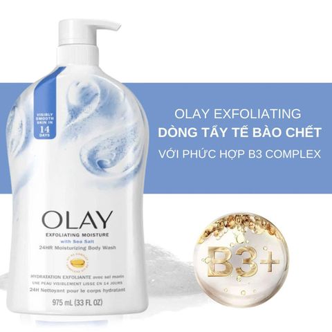 Sữa Tắm Olay Exfoliating Moisture Body Wash 975ml - Tẩy Da Chết Nhẹ, Dưỡng Ẩm Sâu, Giúp Làn Da Mịn Màng Sáng Khỏe