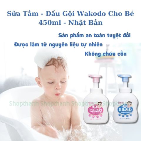 Sữa Tắm, Dầu Gội Wakodo Cho Bé Nội Địa Nhật – Không Cay Mắt, Dịu Nhẹ Da Nhạy Cảm, An Toàn Từ Sơ Sinh