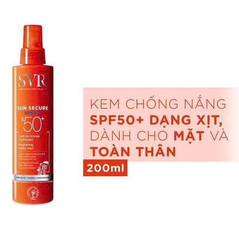 Xịt Chống Nắng SVR SUN SECURE SPF 50+ siêu mịn, khô thoáng, không nhờn rít, Chống nước thương hiệu từ pháp
