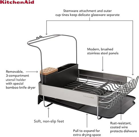 KitchenAid KEG896BXCGA – Kệ úp bát đĩa thông minh, khô ráo gọn gàng  - Kệ mở rộng linh hoạt – Kéo ra khi cần, gọn lại khi muốn tiết kiệm diện tích  - Thép không gỉ chống han, chống ố, sáng đẹp dài lâu