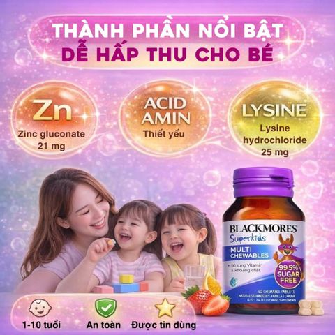 Viên Nhai Vitamin Tổng Hợp Cho Bé Blackmores Superkids Multi Chewables ÚC 60 Viên