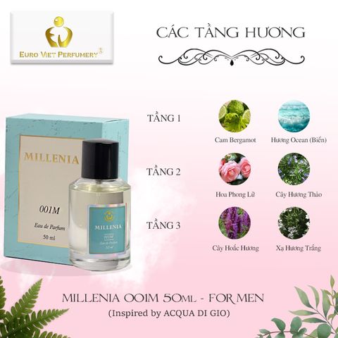 Nước hoa ham cao cấp MILLENIA 001M thơm lâu nam tính, tinh tế, tươi mát lưu hương 7-12 Tiếng 50ml