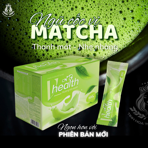 Ngũ cốc dinh dưỡng vị match VHEALTH bản nâng cấp, vị ngon hơn. Tăng cường sức khỏe, miễn dịch. Hỗ trợ tiêu hóa khỏe (20 gói x 25g/gói) 647796