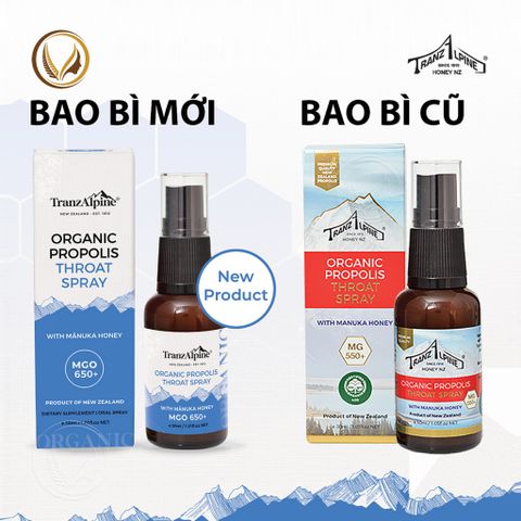 Xịt họng keo ong manuka MGO650+ TranzAlpine Organic Propolis Throat Spray 30ml