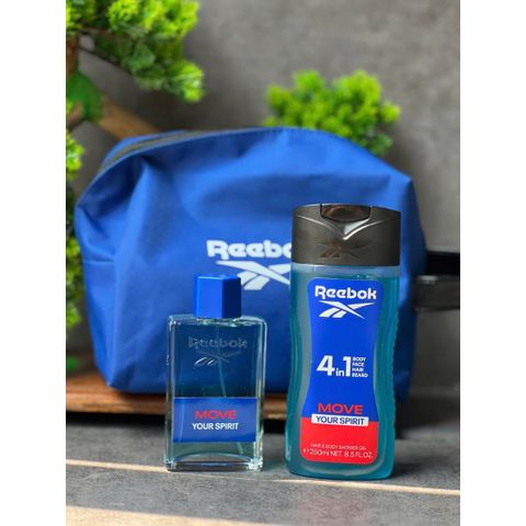 Set nước hoa nam Reebok move your spirit cho nam gồm 1 nước hoa 100ml + 1 sữa tắm 250ml + 1 túi vải