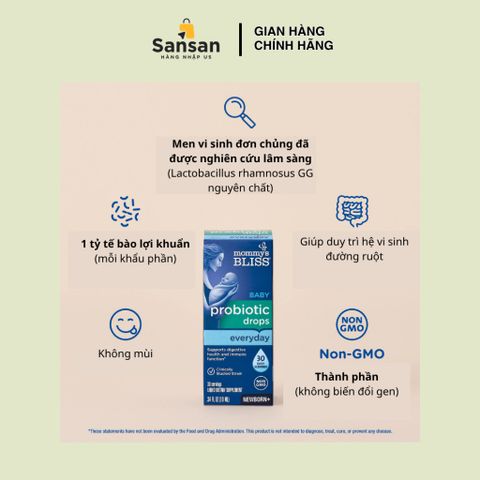 TPBVSK Men vi sinh Mommy's Bliss Baby Probiotics Drops với Vitamin D 10ml - Nội địa Mỹ