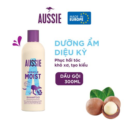 Dầu Gội Aussie giúp dưỡng ẩm làm mềm mượt tóc khô xơ, giúp tóc bồng bềnh Miracle Shampoo Moist 300ml chính hãng
