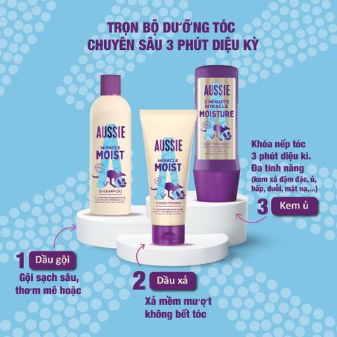 Dầu Gội Aussie giúp dưỡng ẩm làm mềm mượt tóc khô xơ, giúp tóc bồng bềnh Miracle Shampoo Moist 300ml chính hãng