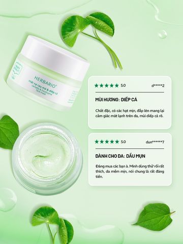 Mặt nạ Rau Má & Diếp Cá giảm dầu, mụn Herbario 30ml thuần chay chính hãng