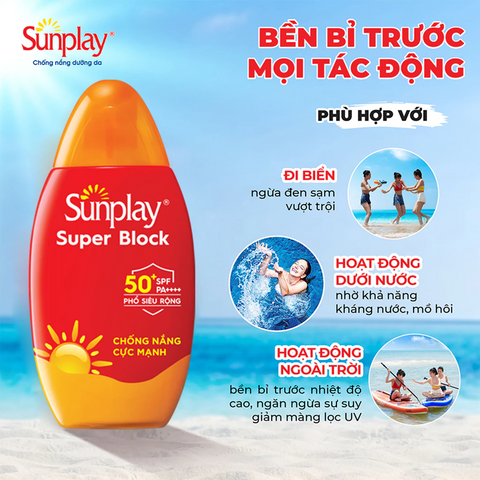 Kem Chống Nắng Sunplay Super Block SPF50+ PA++++ - Chống Nắng Mạnh, Không Cồn, Phù Hợp Cho Mặt & Body, Giàu Vitamin & Kháng Nước