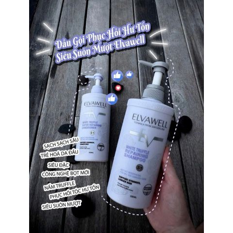 Dầu Gội Xả ELVAWELL Tím Phục Hồi Hư Tổn, Siêu Mềm Mượt, Hương Nước Hoa 1000ML