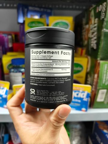 Viên uống bổ sung Vitamin D3, K2 SR Vitamin D3 + K2 with Coconut Oil 125mcg (5000IU) 160 Softgels
