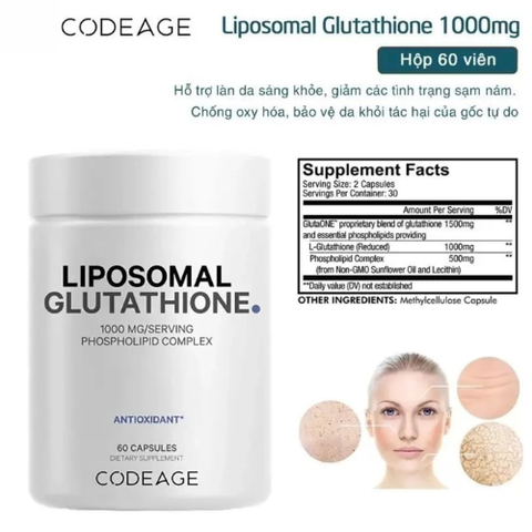 Viên Uống Codeage Liposomal Glutathione 1000mg - Hỗ Trợ Trắng Da, Ngăn Ngừa Oxy Hóa, Cải Thiện Tình Trạng Nám Da, Quy Cách 60 Viên 653965