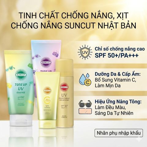 (Nhật) Kem Chống Nắng Kose Suncut Nâng Tông Da Kiềm Dầu Mịn Mướt Siêu Thơm Chỉ Số Chống Nắng Cao SPF 50+ PA++++