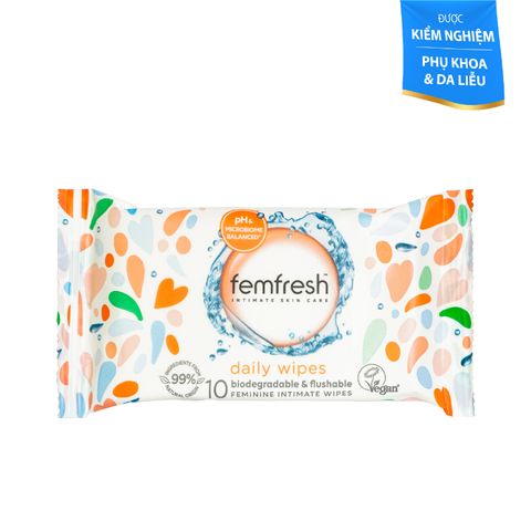 Khăn ướt Femfresh Vệ Sinh Vùng Kín Hằng Ngày - Sạch Khô, Kháng Khuẩn, An Toàn (25 Tờ hoặc 10 Tờ)