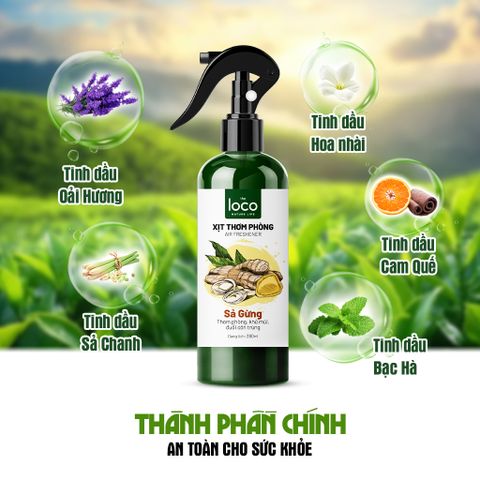 Xịt Phòng Tinh Dầu Sả Gừng Khử Mùi Hôi Phòng, Toilet Nhanh Chóng, Thanh Lọc Không Khí The Loco