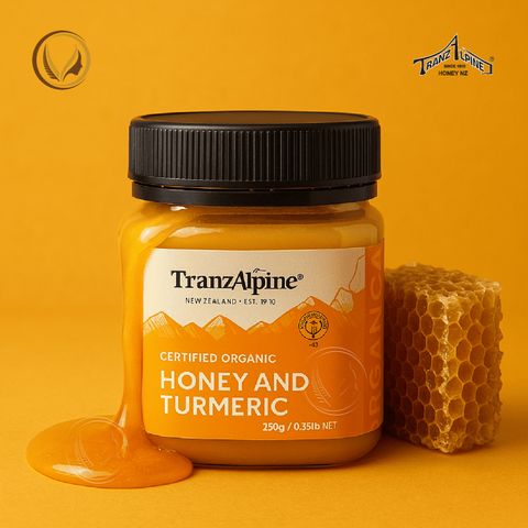 Mật ong cỏ ba lá hữu cơ kết hợp với nghệ TranzAlpine Certified Organic Honey And Turmeric 250g