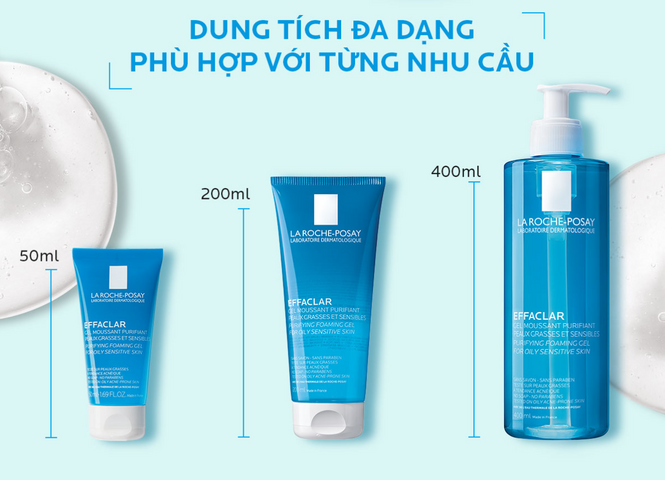 Gel Rửa Mặt  LA ROCHE Tạo Bọt Làm Sạch Dành Cho Da Dầu Nhạy Cảm - EFFACLAR PURIFYING FOAMING GEL FOR OILY SENSITIVE SKIN