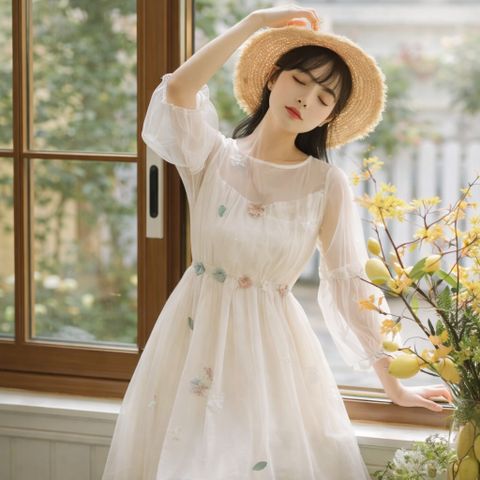 Đầm Ulzzang tiểu thư đính sao phong cách Hàn Quốc